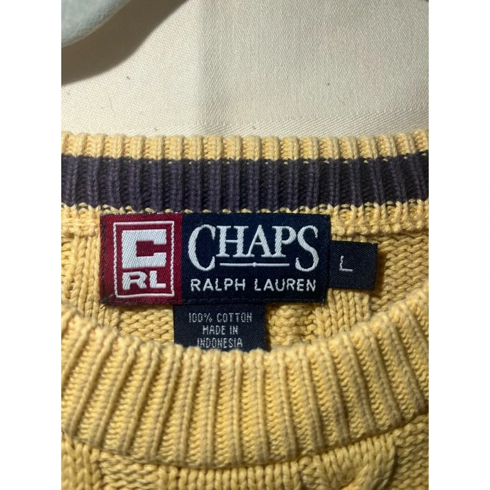 Chaps Ralph Lauren Sweater Adult SZ L Yellow Relaxed Cable Knit Pullover Q27